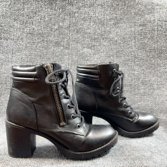 Steve Madden Nydiaa Black Combat Boots 7M Lace Up Chunky Heel Zip Lug Sole - Picture 3 of 16